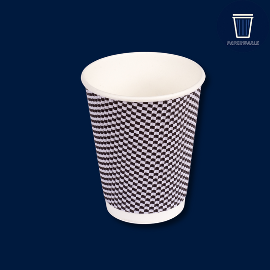 12 oz Ripple Wall Paper Cup [500 Cups] (Black and White Check Print)(Without Lid)