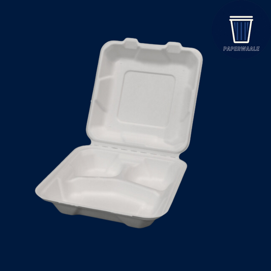 8 x 8 Inches Clamshell Containers[Triple Compartments] [200 Pieces]